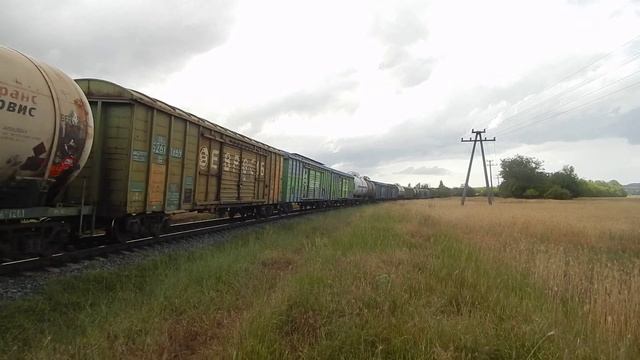 2ТЭ116-1345(Б)/1274(А) с грузовым поездом. смотреть онлайн