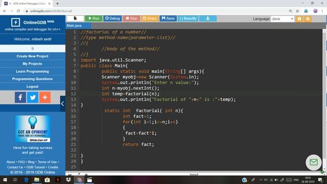 FACTORIAL OF A NUMBER BY USING JAVA METHODS смотреть онлайн