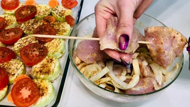 Шашлычок из индейки с овощами￼?? смотреть онлайн