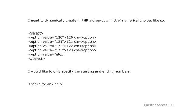 HTML : Dynamically create in PHP a drop-down list from a range of numbers *with increments* смотреть онлайн