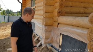 Фундамент под установленный сруб бани.  Ленточный фундамент после свайно-винтового. #stroigradklin