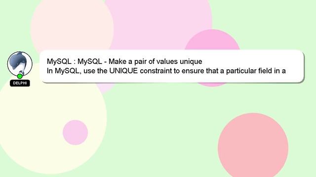 MySQL : MySQL - Make a pair of values unique смотреть онлайн