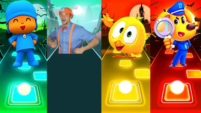 Pocoyo Vs Blippi Vs Where's Chicky Vs Sheriff Labrador | Tiles Hop EDM Rush смотреть онлайн