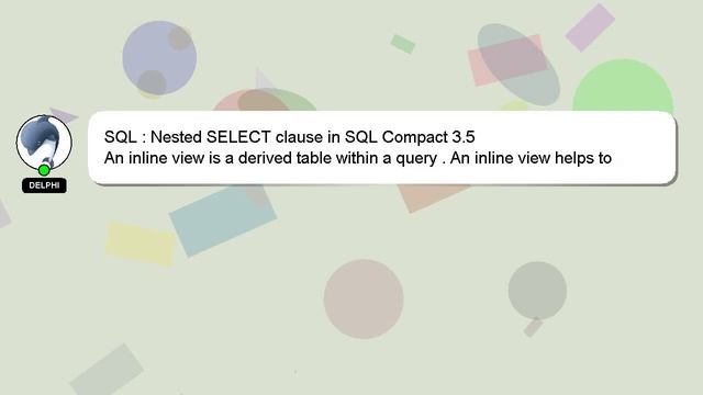 SQL : Nested SELECT clause in SQL Compact 3.5 смотреть онлайн