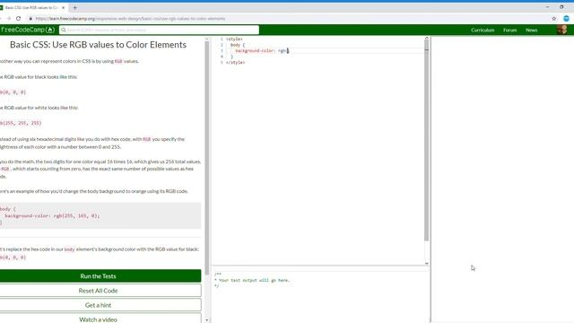 Basic CSS Use RGB values to Color Elements 35/44 Learn freeCodeCamp смотреть онлайн