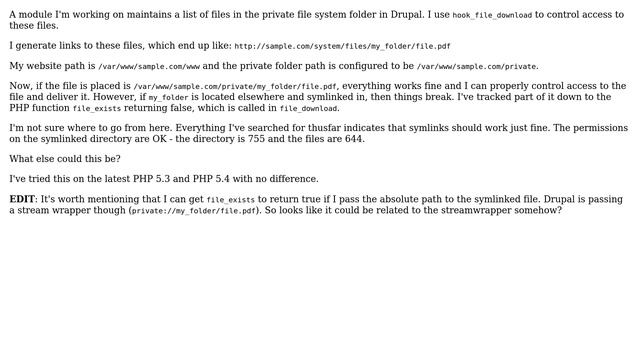 Drupal: Symlinked folder not recognized by file_exists? смотреть онлайн