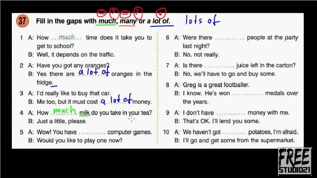 Употребление much, many, a lot of - упражнение смотреть онлайн