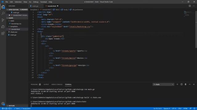 Golang Chat application 2 - Static file server смотреть онлайн
