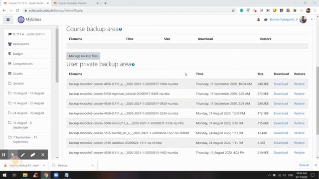 How to Backup and Restore MyEclass Courses. A step by step procedure. смотреть онлайн