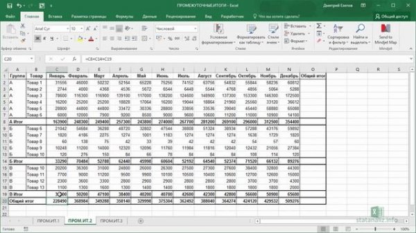 Функция ПРОМЕЖУТОЧНЫЕ ИТОГИ в Excel