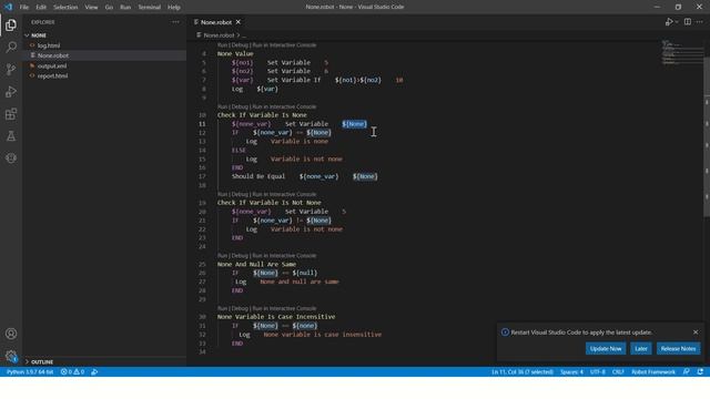 None And Null Variables In Robot Framework