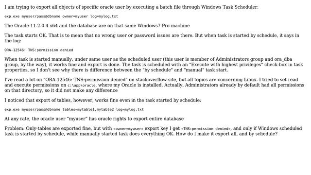 ORA-12546: TNS:permission denied, on Windows through Task Scheduler смотреть онлайн