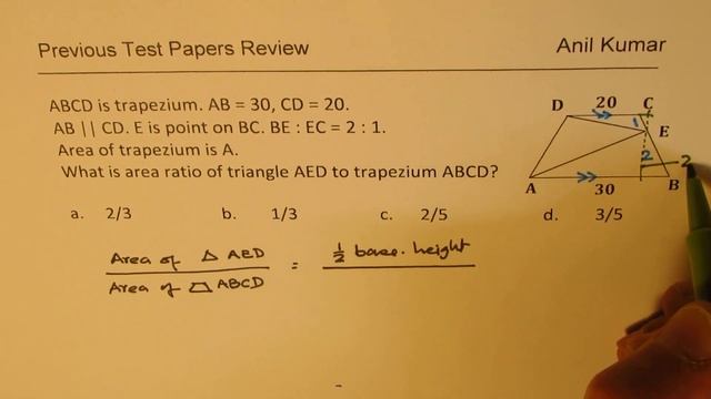Find ratio of area of trapezium and triangle AEB in Figure смотреть онлайн