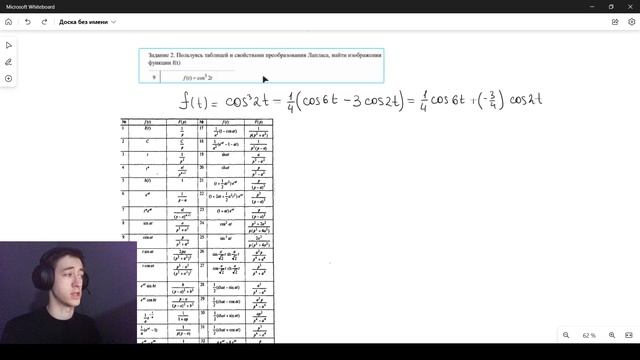 Преобразование Лапласа с помощью таблицы и свойств смотреть онлайн