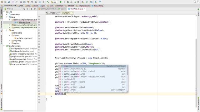MPAndroidChart Tutorials Better Than Android GraphView 1- Beautiful Animated Pi Chart смотреть онлайн
