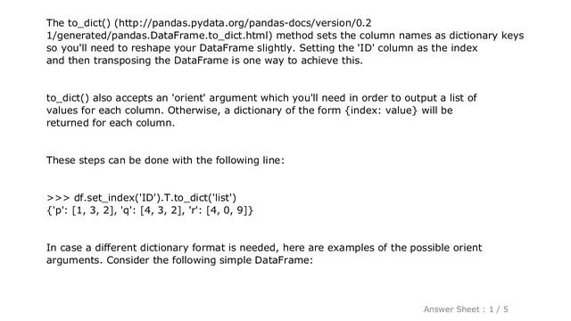 PYTHON : Convert a Pandas DataFrame to a dictionary смотреть онлайн