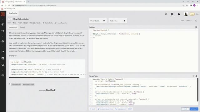Codewars 8 kyu Sleigh Authentication JavaScript смотреть онлайн