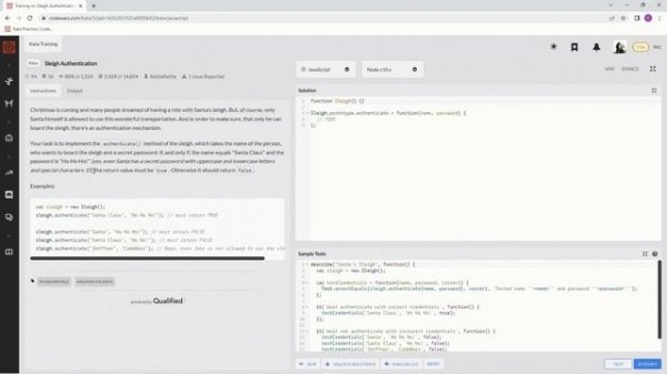 Codewars 8 kyu Sleigh Authentication JavaScript
