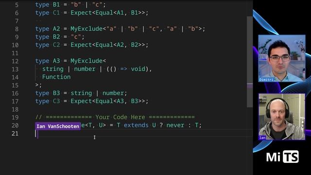 Exclude with Ian VanSchooten - TypeScript Type Challenges #43 [EASY] смотреть онлайн