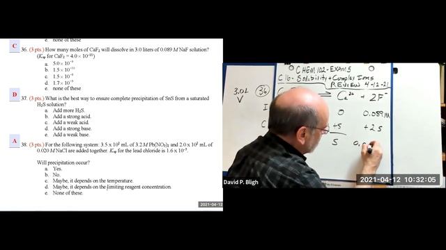 CHEM102 EXAM5 C16 Solubility Complex Ions REVIEW 12Apr2021 смотреть онлайн