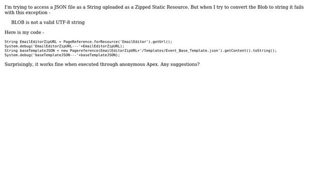 Salesforce: BLOB is not a valid UTF-8 string for JSON file inside Zipped Static resource смотреть онлайн
