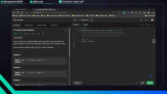 Leetcode 35 - Search Insert Position - Python смотреть онлайн