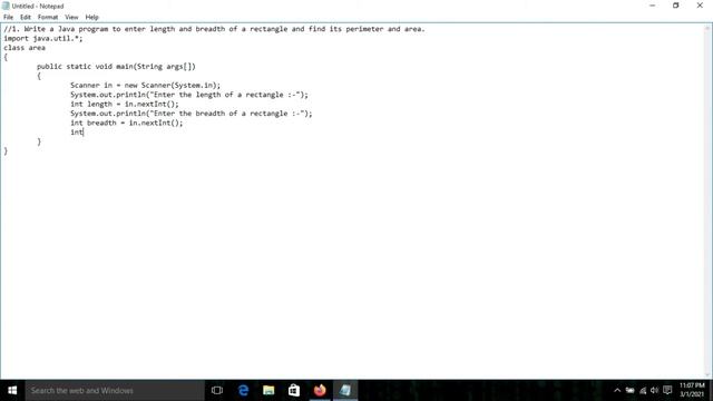 Write a Java program to enter length and breadth of a rectangle and find its perimeter and area. смотреть онлайн