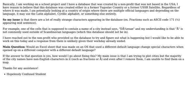 If an Excel workbook was created in another language, would that cause characters to change when... смотреть онлайн