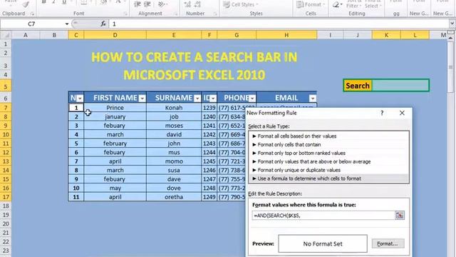How to create a Search Bar in Microsoft Excel 2010 смотреть онлайн