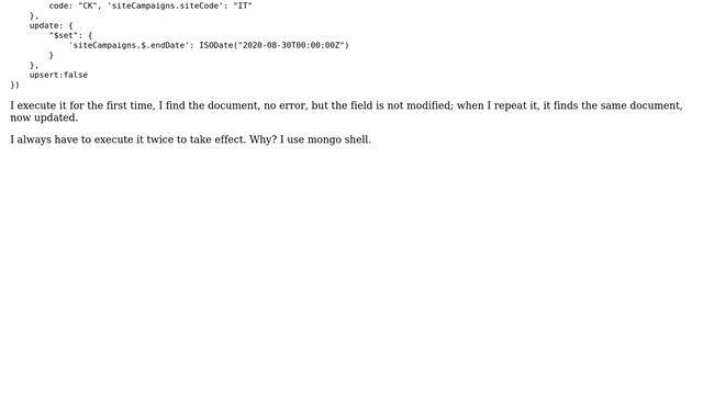 Databases: Mongo - findAndModify has to be executed twice to take effect смотреть онлайн