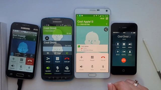 Samsung Galaxy Ace 4 Neo vs S4 Active & Note 4 & iPhone 4 /Incoming & outgoing calls смотреть онлайн