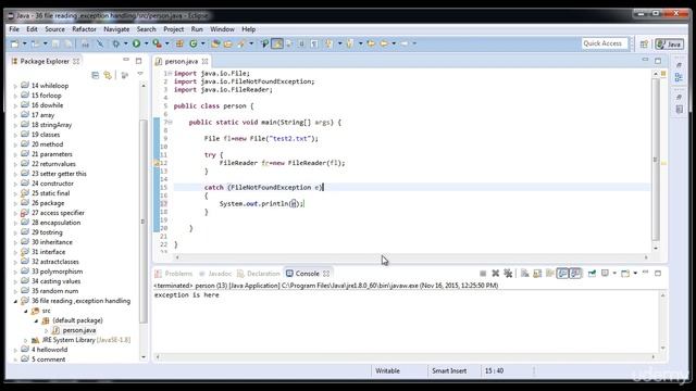 Java SE Basic - How to read File and handle exceptions with try catch, and throws смотреть онлайн