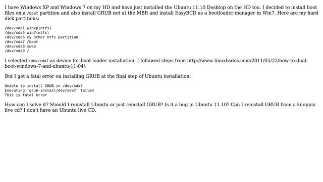 Ubuntu: GRUB installation fatal error in Ubuntu 11.10 installation смотреть онлайн