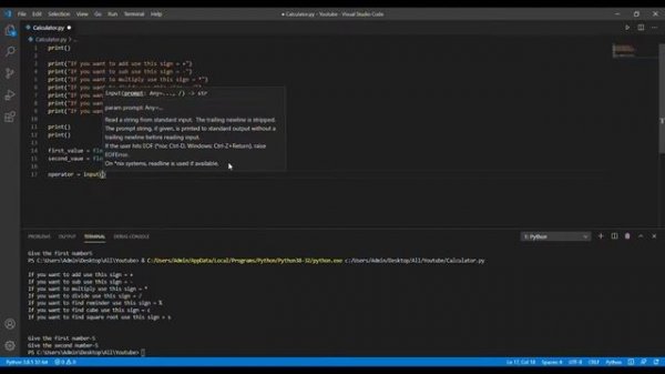 How to make a calculator using python. Console/Visual Studio Code