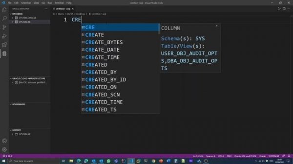WORKING ON ORACLE SQL USING VS CODE