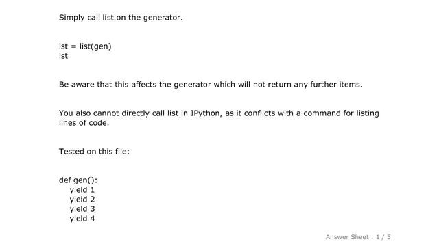 PYTHON : Convert generator object to list for debugging смотреть онлайн