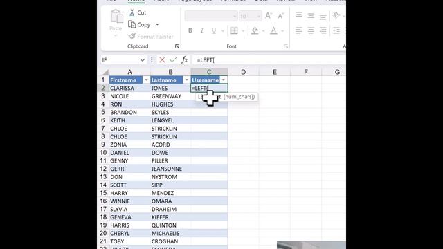 Create username from firstname and initial in Excel смотреть онлайн