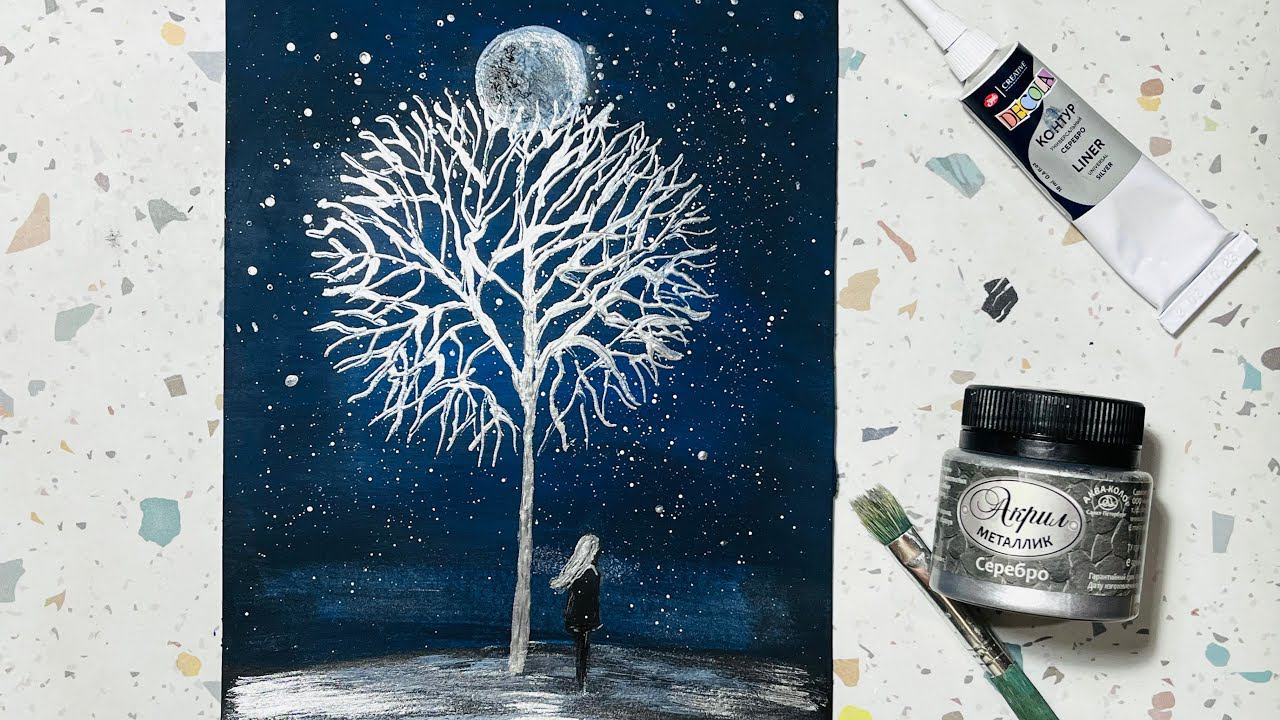 Пейзаж с девушкой акрилом. #уроки_рисования #акрил #пейзаж