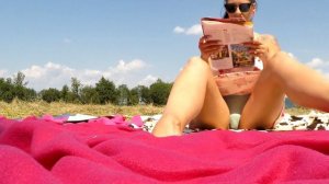 No Underwear Legs Model Girl in Flirty Summer Dress shows Panties and Big Cleavage for Leon Lambert