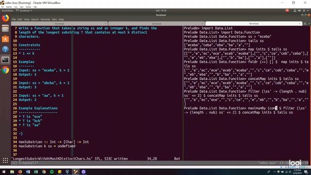 Longest Substring With At Most K Distinct Characters - Coding Problem - Haskell смотреть онлайн