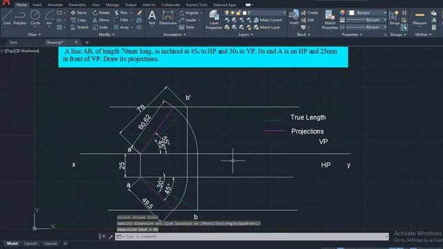 Projection of Straight line in Engineering drawing by AutoCAD смотреть онлайн