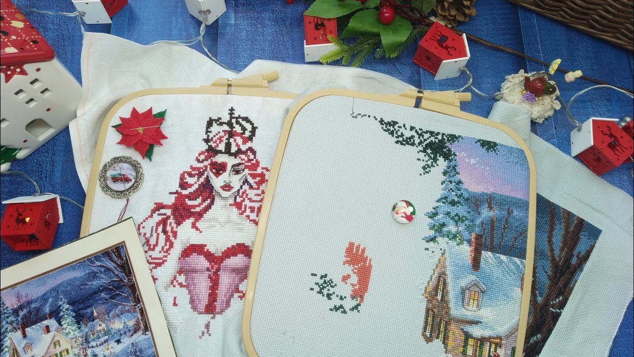 #вышивальныебудни #вышивкакрестом Королева Червей и Зимняя тишина от Дименшенс