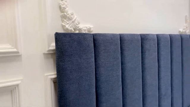 Кровать двуспальная с мягким изголовьем 160х200 темно-синяя Вега смотреть онлайн