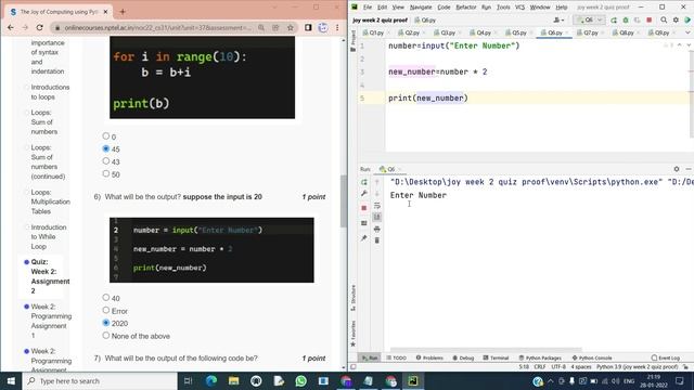 NPTEL The Joy of Computing using Python week 2 quiz assignment answers with proof of each answer смотреть онлайн