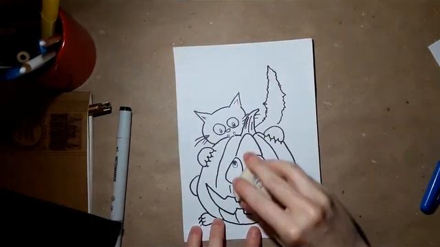 Быстрый скетч Кот и Тыква