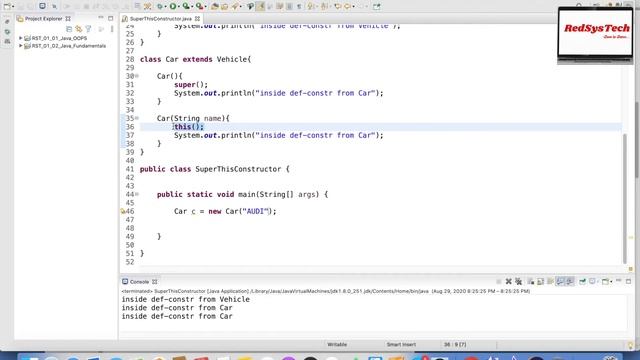 # 54 How to use this() super() methods in Java? | this() super() in java |Java Tutorials| RedSysTec смотреть онлайн