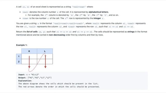 Cells in a Range on an Excel Sheet - LeetCode 2194 - Java Solution смотреть онлайн