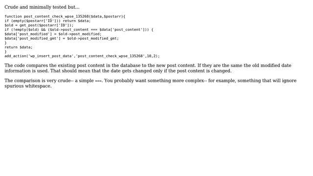 Wordpress: How to update the 'modified_time' of a post ONLY when content is changed? смотреть онлайн