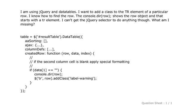 jQuery : jQuery datatables add class to tr смотреть онлайн