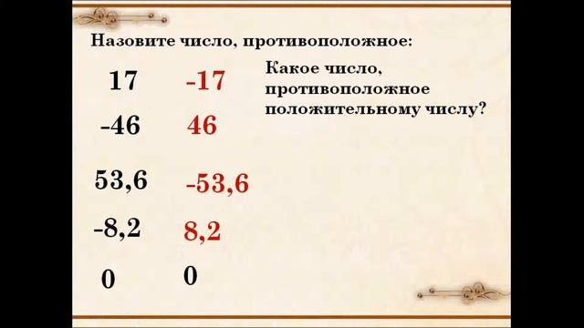 Противоположные числа. Математика 6 класс. смотреть онлайн